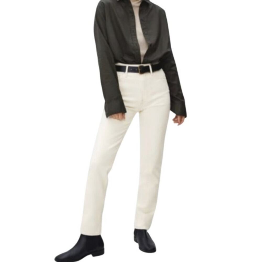 Everlane Women's The Cheeky Jean in Ecru Ivory Size 32 High Waisted Straight Leg
